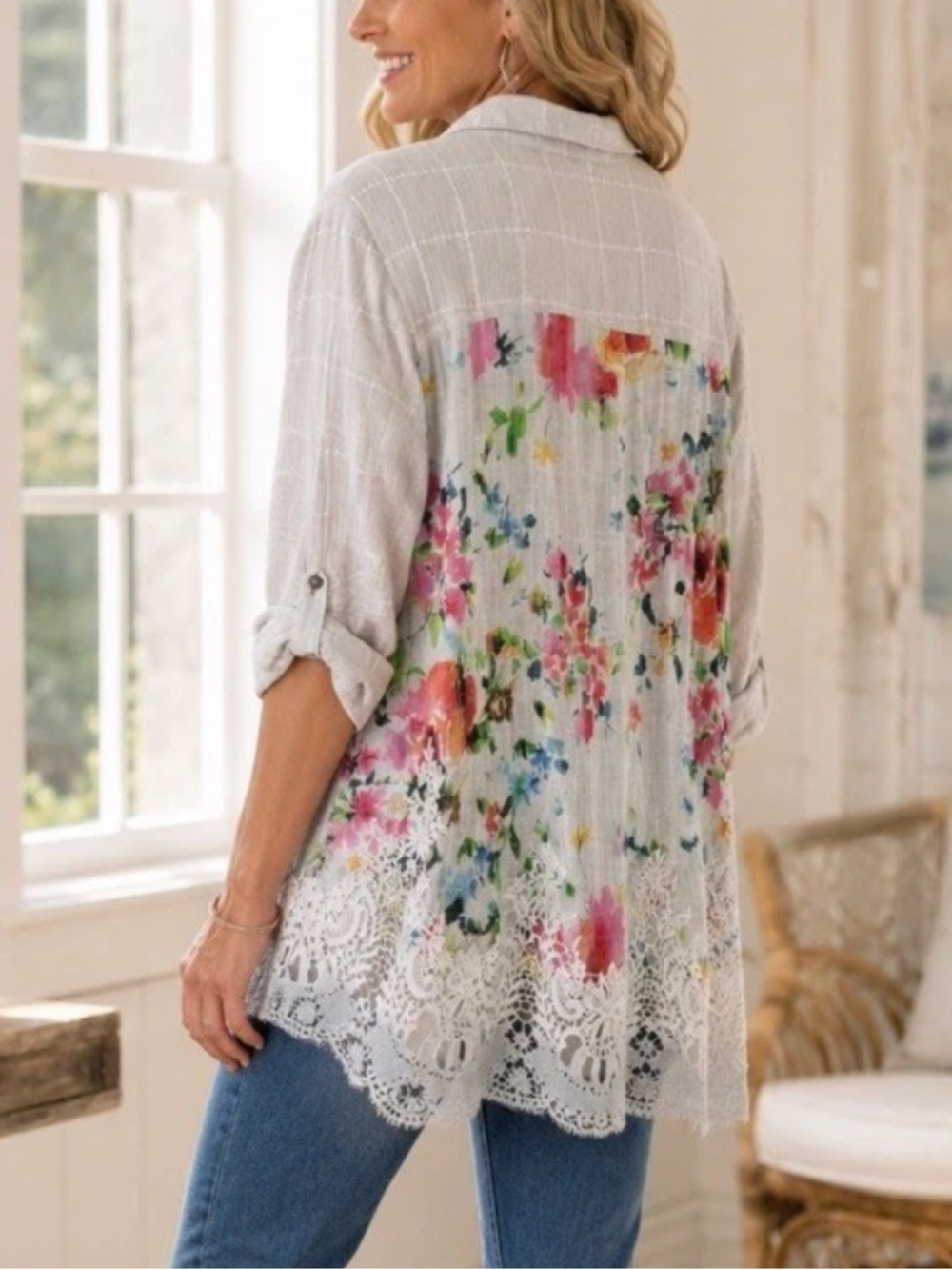Soft Surroundings Serena Mixed Media Tunic Blouse XL